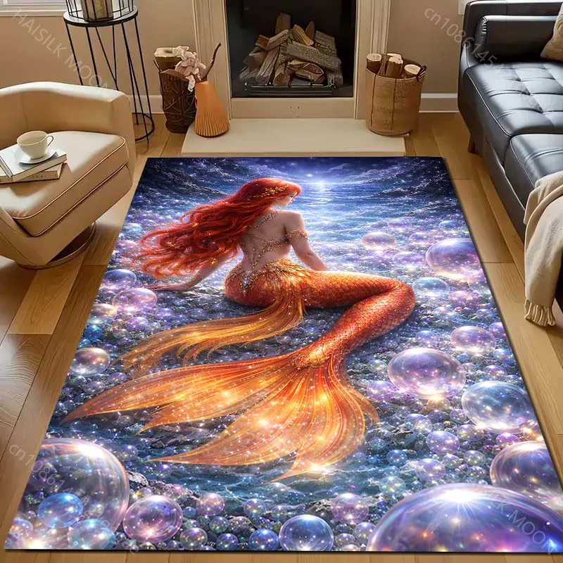 Multiple sizes Mermaid serene seascape Carpet for Living Room Bedroom Sofa Home Decor Rus Non-slip Floor Mat Luxury Gift
