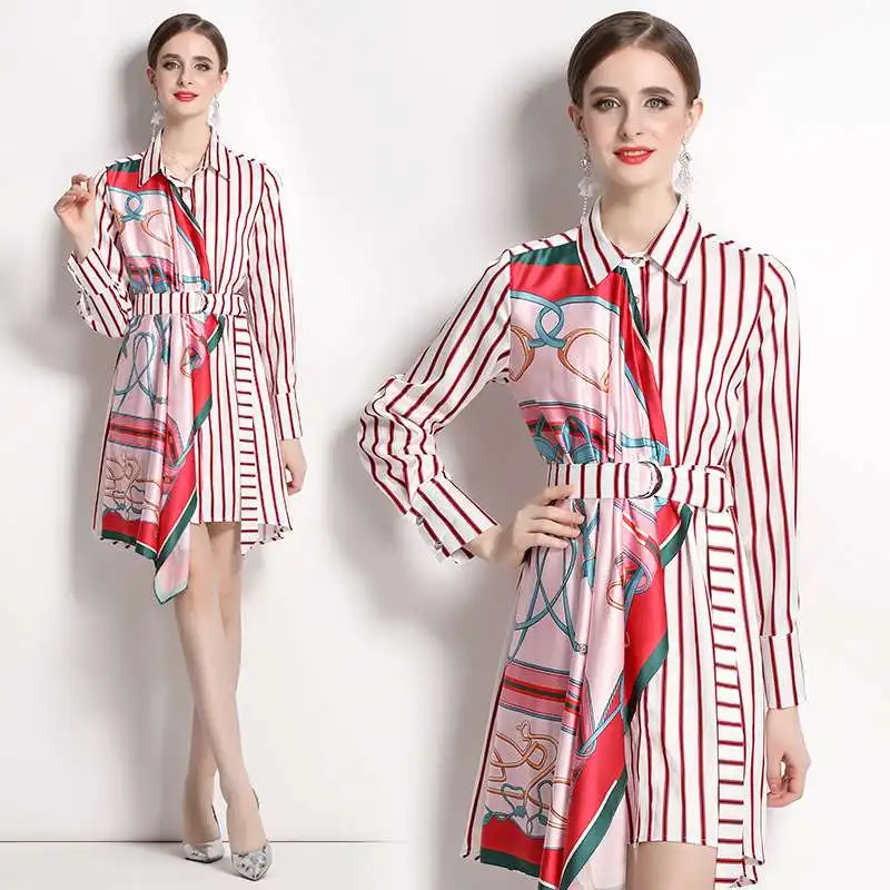 Vestido Csero E a Cuadros de Primavera Verano, Cintura Alta, Manga Larga, Falda Corta, Vestidos a Rayas y Lunares p...