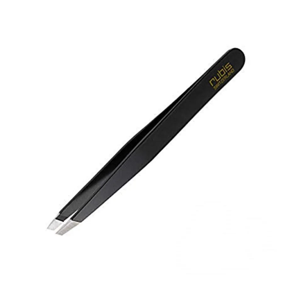 

Пинцеты Rubis Classic из нержавеющей стали со скошенными кончиками для точной коррекции бровей и удаления волос 1K104, производство Швейцария, черные