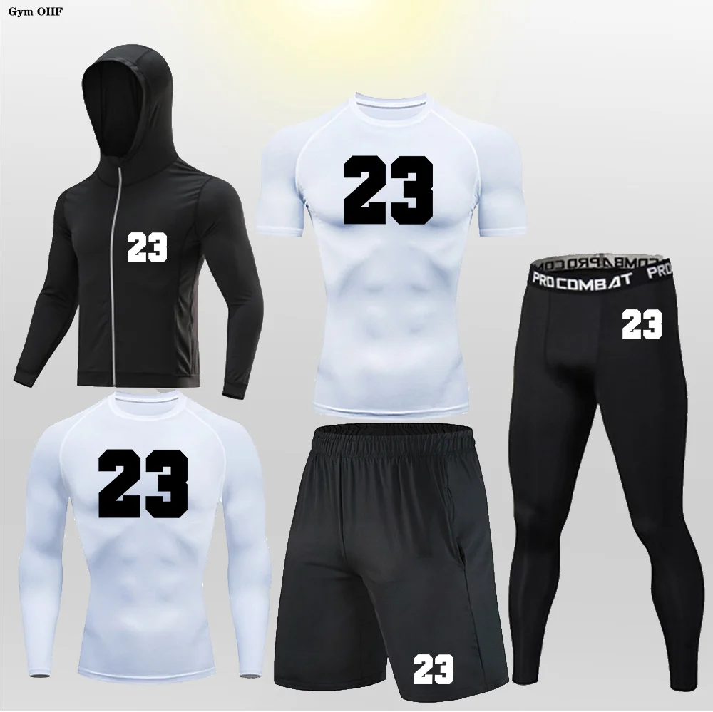 New Men's Set Breathable Sweat Wicking Tight Fit High Elasticity Gym Running Exercise Compression Slimming Comfortable Sets Man