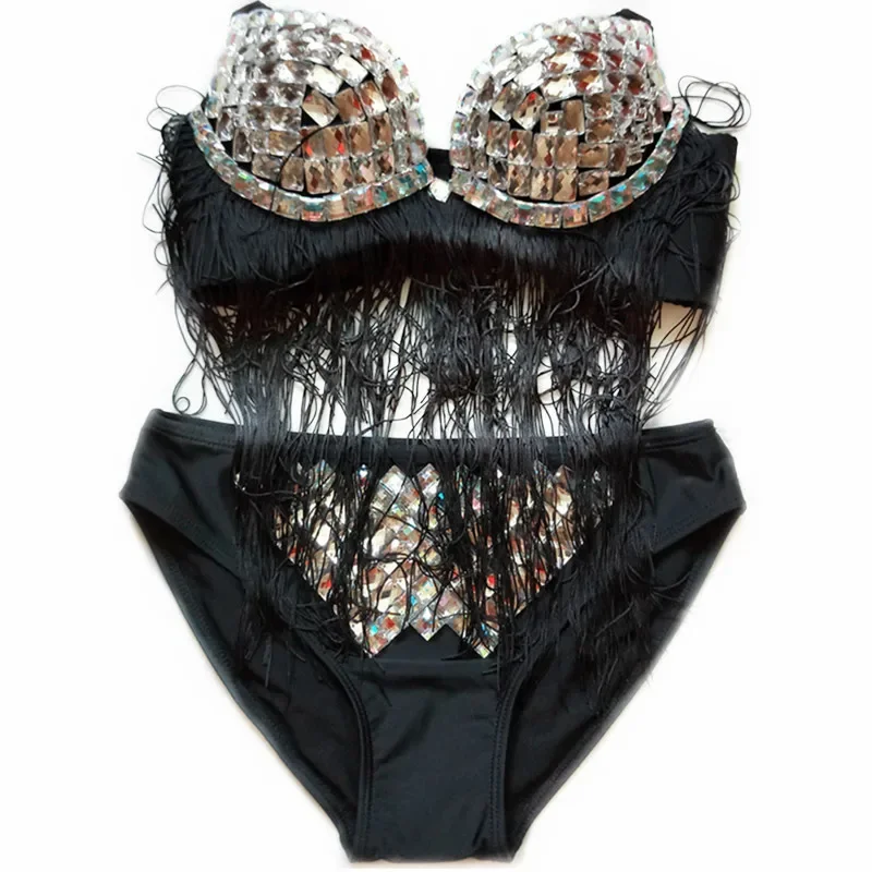 2025 New Tassel Rhinestone Bikini Sexy DS DJ Leading Dancer Performance Costume Pole Dance Clothing Female Singer Stage Clothes
