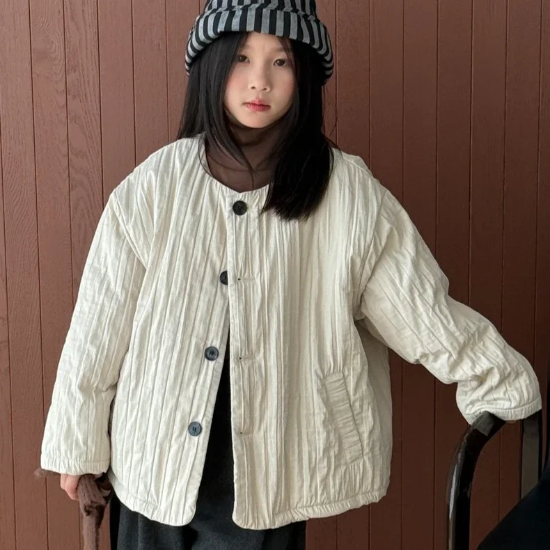 Roupas de Algodão para Meninas 2025 Outono e Inverno Novas Roupas Infantis Estilo Coreano Casaco Espesso de Algodão com Clipes Verticais