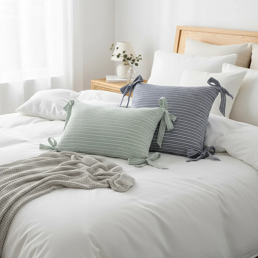 BUYNOW 1PC Color-woven Striped Square Bow Pillowcase Korean-style Sweet Living Room Sofa Cushion Cover Party Home Bedroom Decor