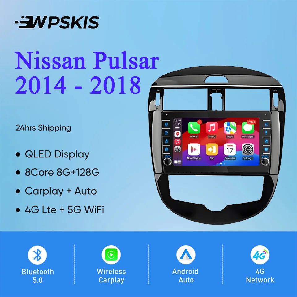 Radio con GPS para coche, reproductor de vídeo con 8GB de Ram, 128GB, QLED, Audio, A/V, música, DVD, Navi, para Nissan Pulsar NB17, 2014-2018, Carplay, DSP, RDS