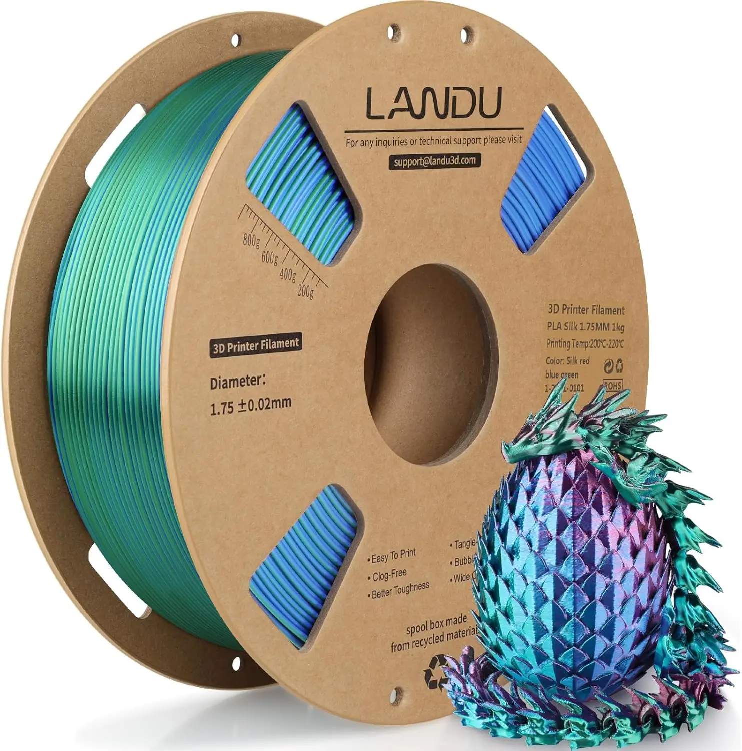 

Silk Tri-Color PLA Filament 1.75mm, Triple Color Silk Rainbow for 3D Printing, Neatly Wound +/-0.02mm