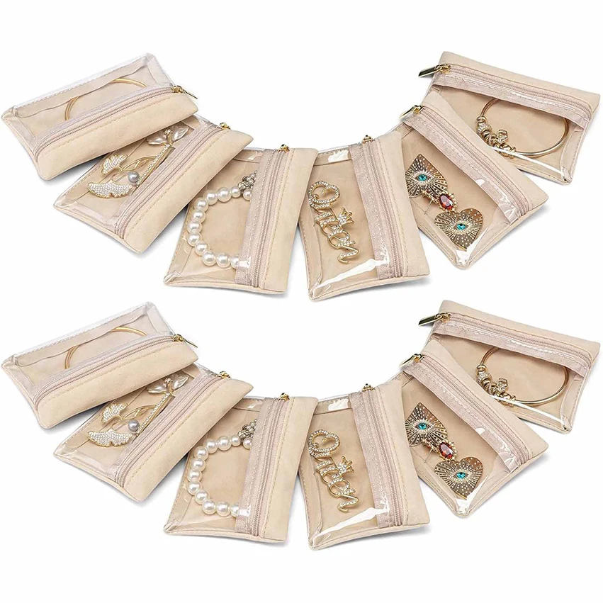 6pcs Pack New Luxury Velvet Jewelry Bag Travel Necklace Bracelet Zipper Pouch Ring Earring Organizer Bag Portable Small Pouch