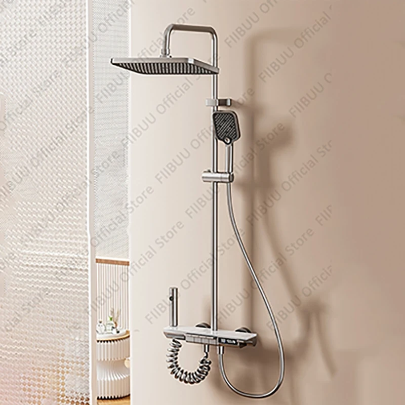 Modern Digital Display Bathroom Shower System Cold Hot Household Shower Head Set Piano Shower Combination With Ambient Lighting