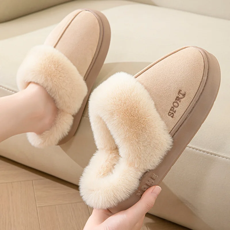 Lucyever Winter Platform Plush Slippers for Women Warm Fluffy Faux Fur Snow Boots Woman Non Slip Sole Cotton Padded Shoes Mujer