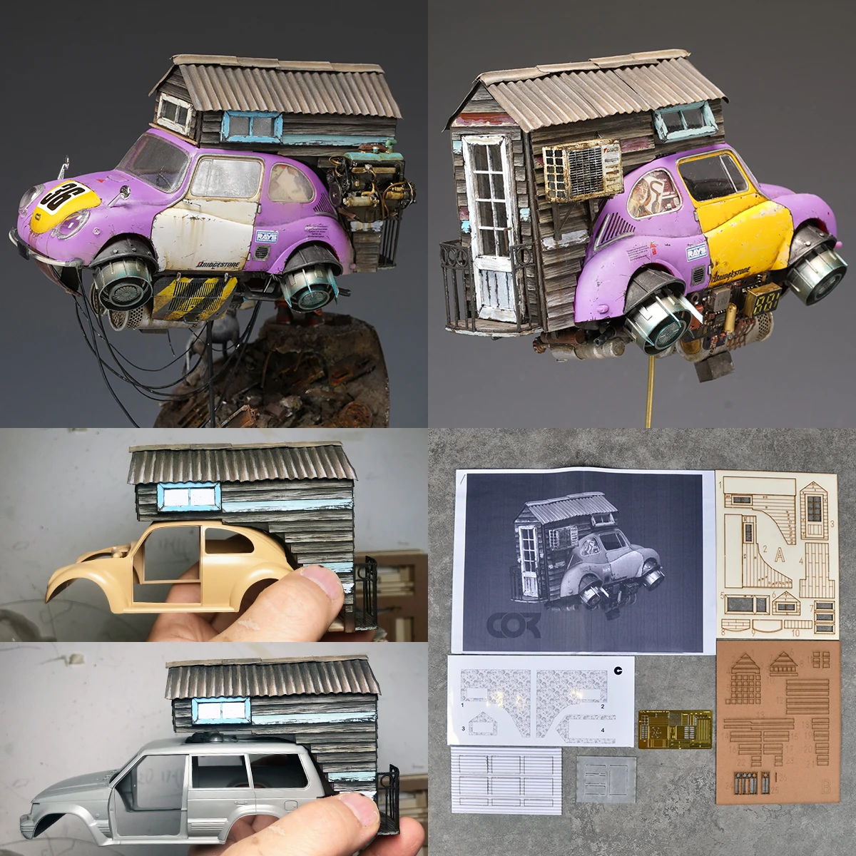 

Assembly Architectural model sand table motor home pickup car truck Wooden house bungalow diorama Scale model kit 1/24 1/35