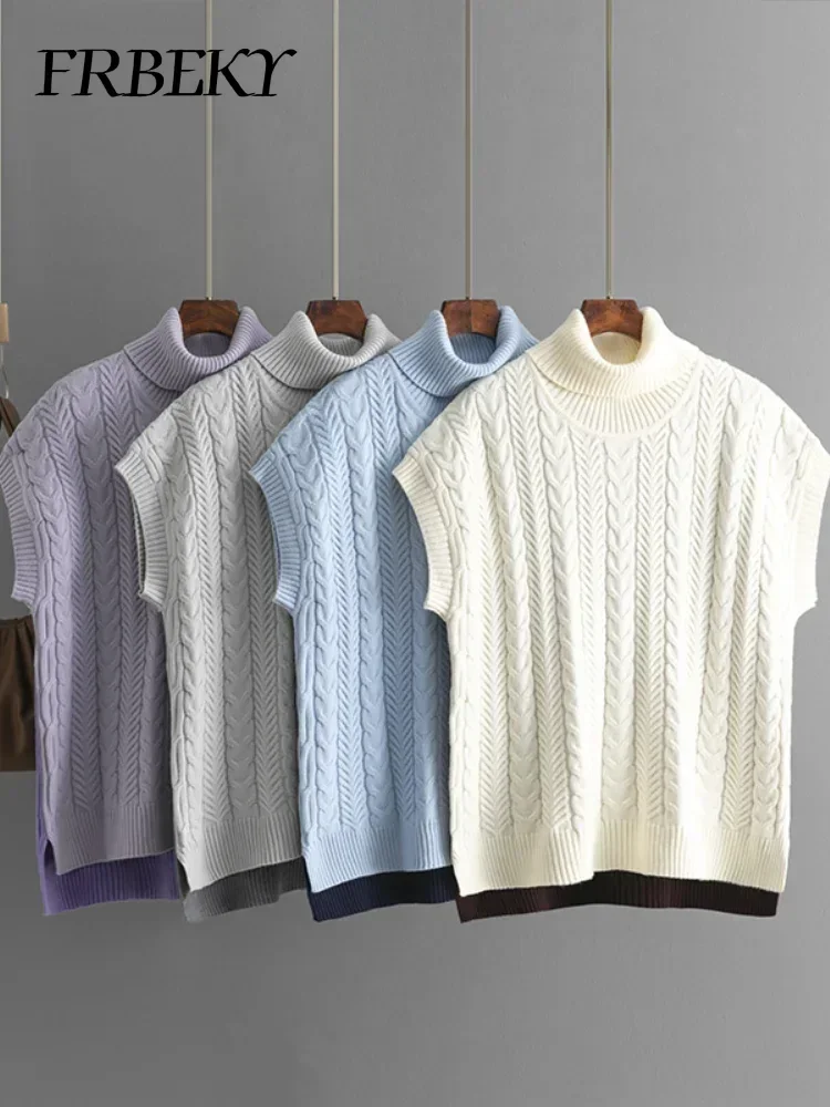 

StreetwearWomen's Vest Autumn Fashion Color Blocking Sleeveless Twist Knit Loose Pullover Sweater Knitwear Vintage Jumpers