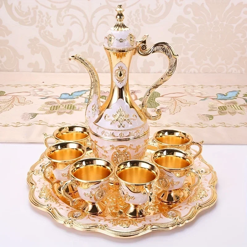 Vintage Metal Turkish Coffee Pot Set European Style Tea Set 6 Luxury Wine Cups For Serving Tea Zamzam Wine Coffee Cappuccino