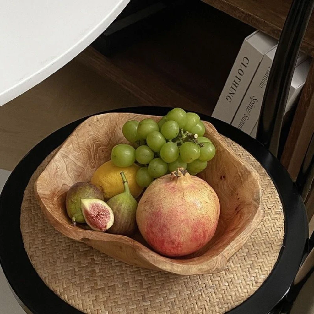 Wooden Fruit Salad Serving Bowl Hand-Carved Root Bowls Creative Living Room Real Wood Candy Bowl Coffee Table Fruit Tray