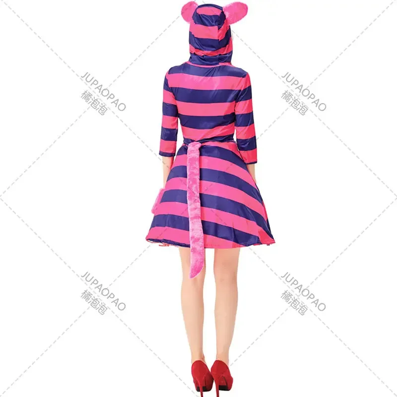 Kostium Alicji w Krainie Czarów Kot z Cheshire Cosplay Sukienka dla Dorosłych Dzieci Kostium na Halloween Przebranie na Imprezę Strój Rodzinny