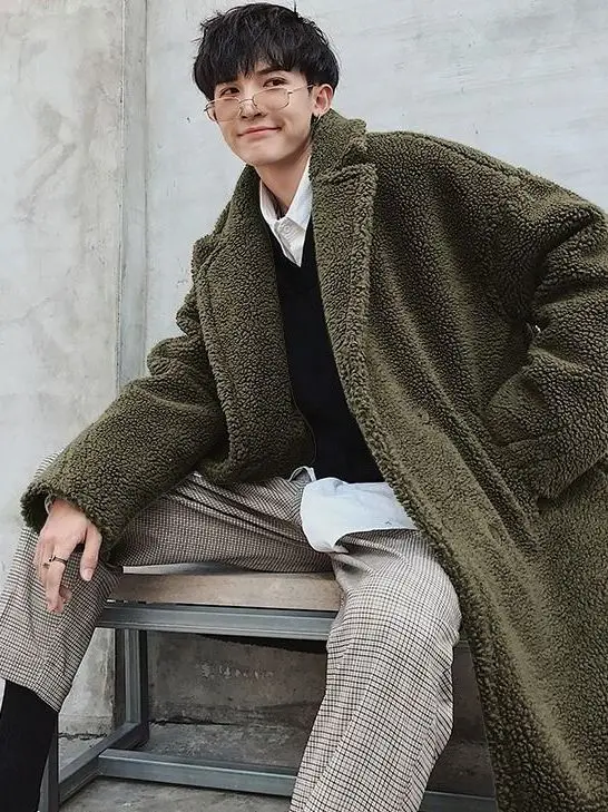 

Men's Thiened Long Lamb Velvet Jaet Loose Warm Cotton Clothes Korean Sle Casual Inteated Velvet Winter Coat