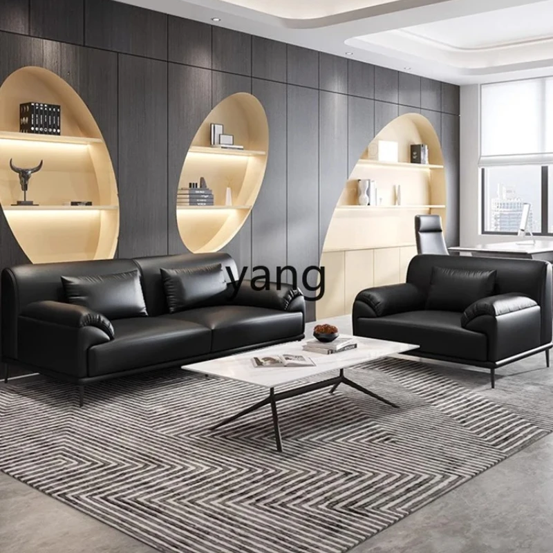 CX simple modern business negotiation reception office three-person leather sofa coffee table combination