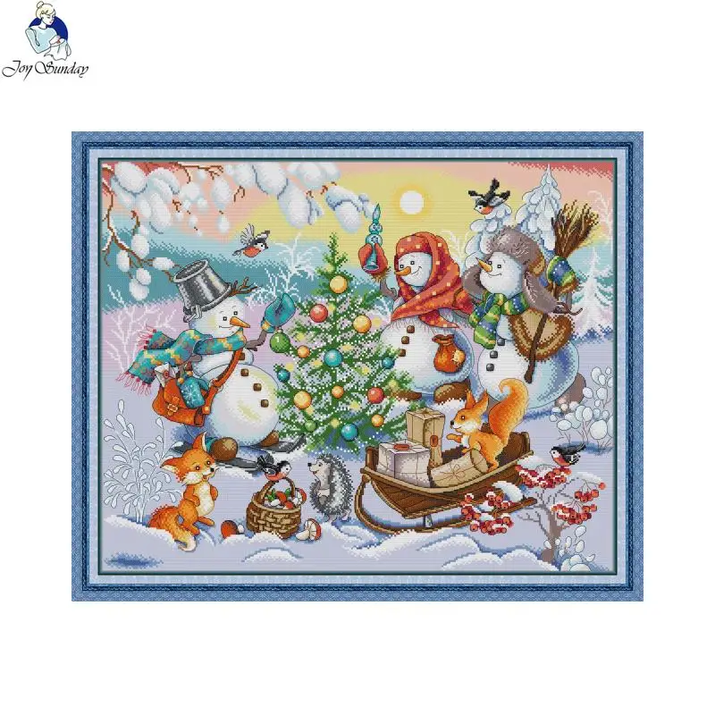 Kit punto croce di natale 14CT bianco 11CT tessuto di tela stampata ago Set da cucito fai da te pupazzo di neve modello ricamo decorazione