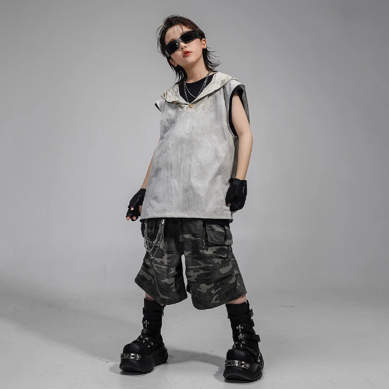 Jungen Hip Hop Kleidung Ärmelloses Mit Kapuze T-shirt Street Dance Hosen Mädchen K-pop Kostüm Kinder Streetwear Kinder Bühne Kleidung Set
