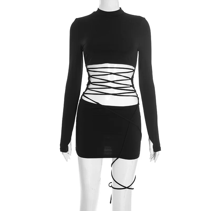 Sexy Bandage Mini Dress Evening Club Wear Dresses 2026 Women Fall Winter Clothes Luxury Outfits Bodycon Party Black Dress