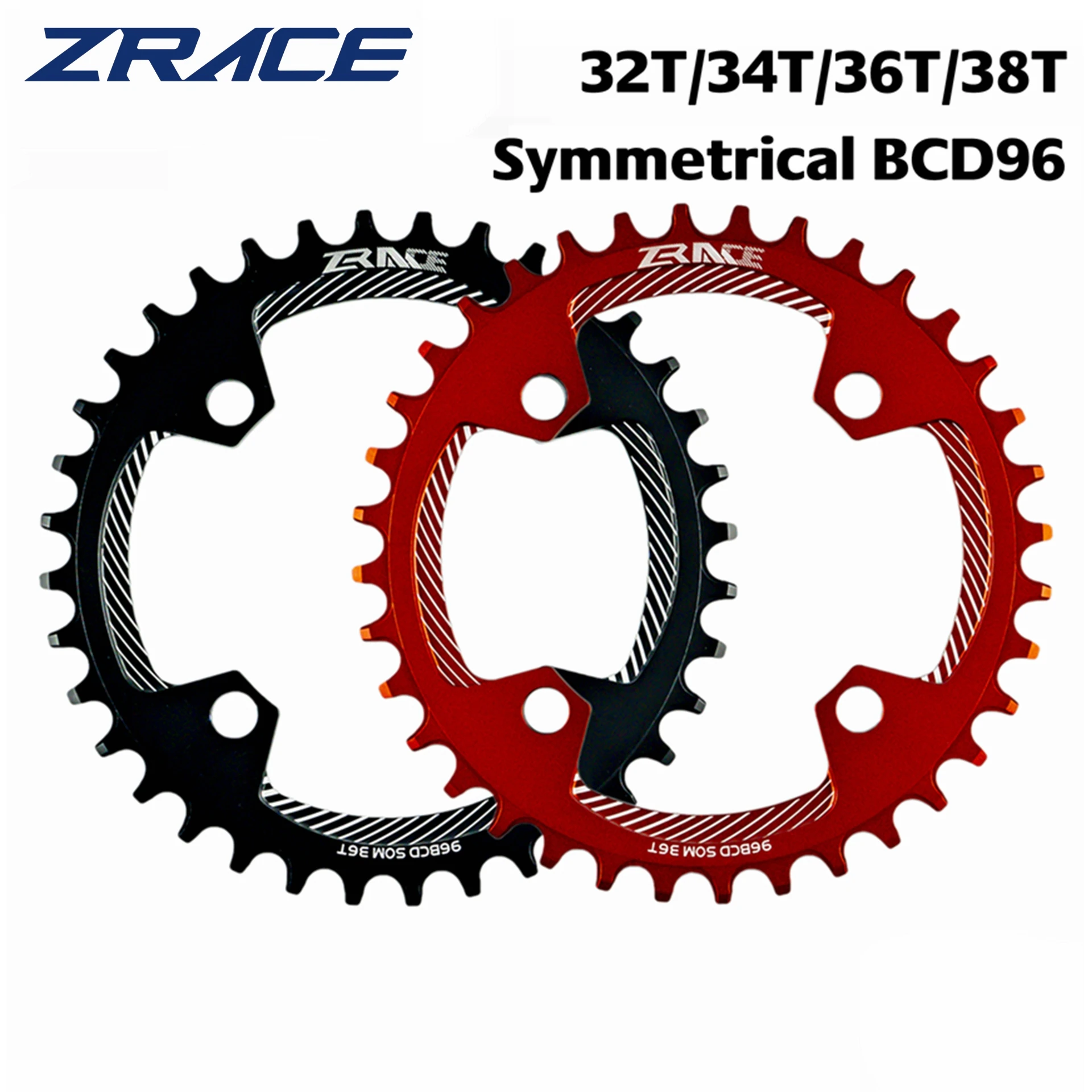 Zrace bcd96 chainrings chainrings simétricos, processo cnc al7075, dureza vickers 15 + para mtb, 32t 34t 36t 38t