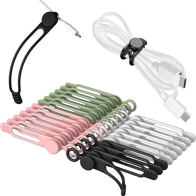 10pcs Silicone Cable Ties,Cord Organizer,Cable Straps,Reusable Cord Ties,Travel Cable Organizer ,Cute Elastic Tie, Wire Ties