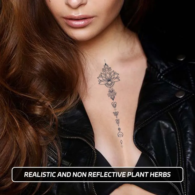 Lotus Crescent Waterproof Realistic Temporary Tattoo Sticker, Lasting 1-2 Weeks, for Chest, Semi-Permanent Fake Tattoo