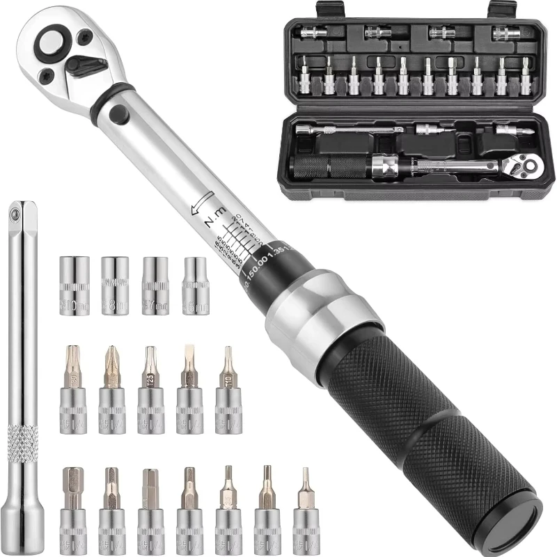 

Bike Maintenance Multi-Tool 2-20 Nm Bike Torque Wrench Kit with 1/4 Drive for Road Mountain Bike Motorcycle