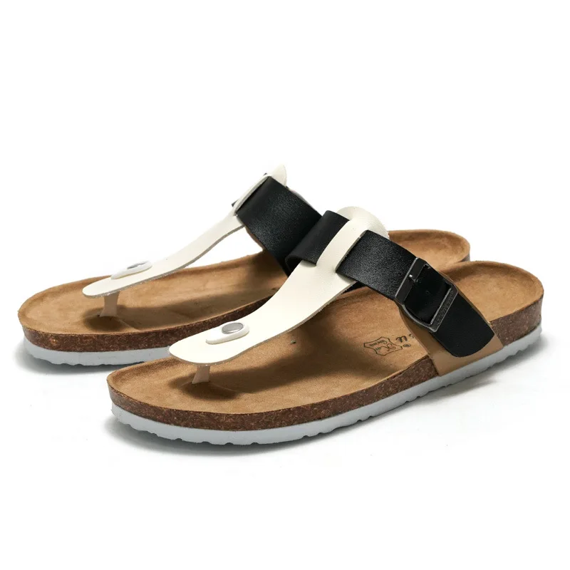 

Summer Cork Sandals Men's PU Leather Mule Clogs Women Slippers Classic Buckle Cork Slides Slippers For Men size 44 45 flip flops