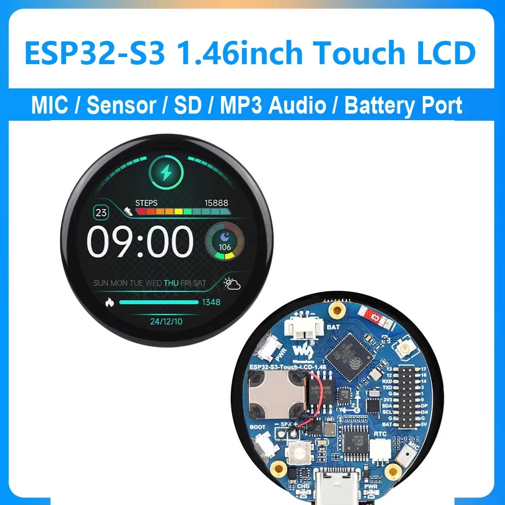 ESP32-S3 1.46in Round Touch LCD DeepSeek AI Voice Chat Display QMI8658 / MIC / / MP3 Audio For Arduino/Xia-oZhi Gyroscope Sensor