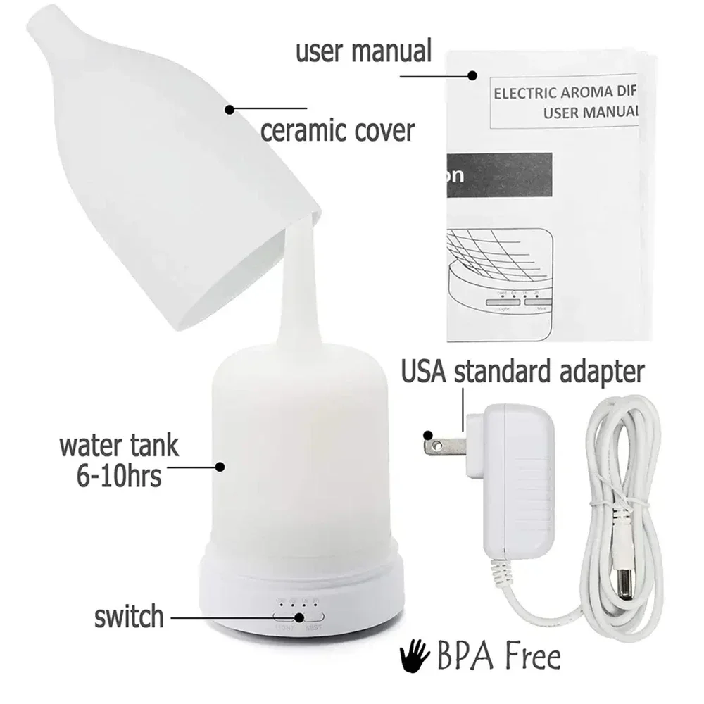 Essential Oil Fragrance Aromatherapy Diffuser Ceramic Fashionable Ultrasonic Air Humidifier 120ML for Home Bedroom Living Room