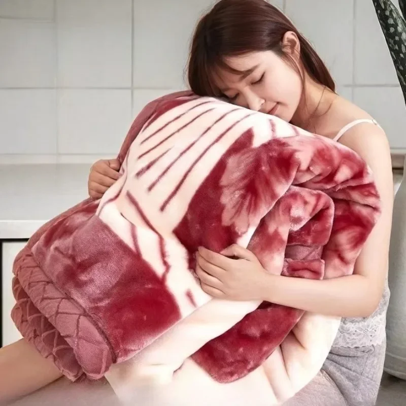 Thicken Double-layer Printed Blanket Soft Warm Bedroom Cover Sofa Nap Camping Travel Bedroom Spare Blanket Available All Season