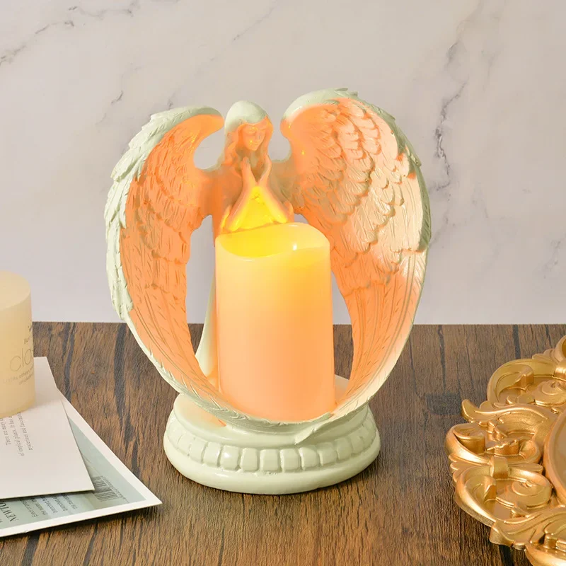 Candelstick Electronic Candle Holders Stand Home Hotel Church Decoration Angel Religion Furnishing Figurines Retro Wedding Prop
