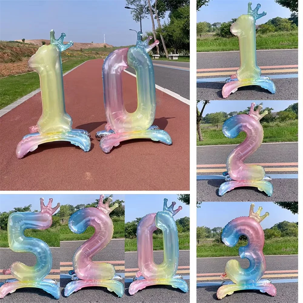 

81cm Standing Balloons Digital Gradient Color Crown Children Baby Baby Gift Will Be Decorated Wedding Party Birthday Balloons