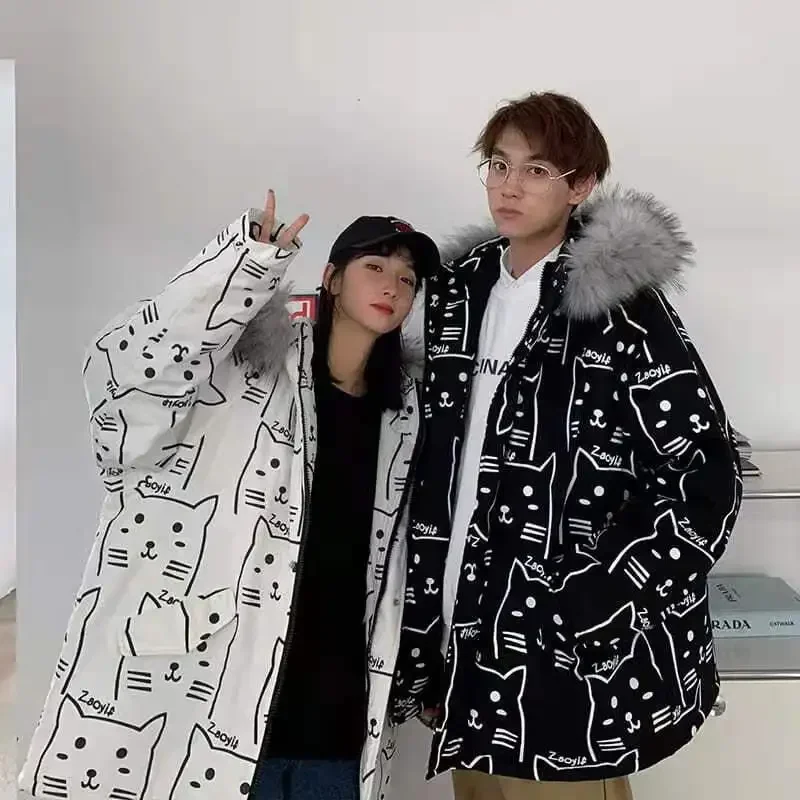 

Men's Jackets Couple Clothes Warm New Down Cotton Jacket Winter Coat for Women Cotton-padded Jacket Hoodie Loose Printed Fashion