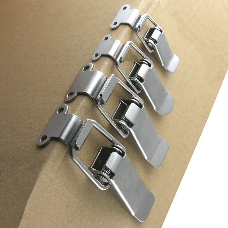 Stainless Steel Spring Loaded Draw Toggle Latch Clamp Clip Silver Hasp Latch Catch Clasp 90 Degrees Duck-mouth Buckle Hook Lock