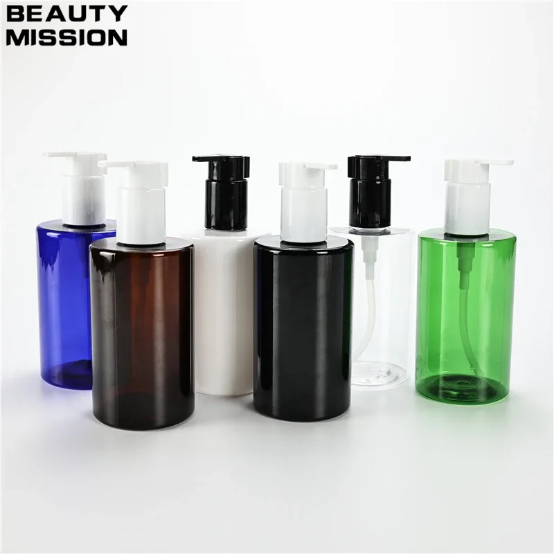 

Multicolor 300ML X 20 Travel Liquid Soap Chunky Flat Shoulder Bottles With Plastic Lotion Pump Shampoo Shower Gel PET Containers