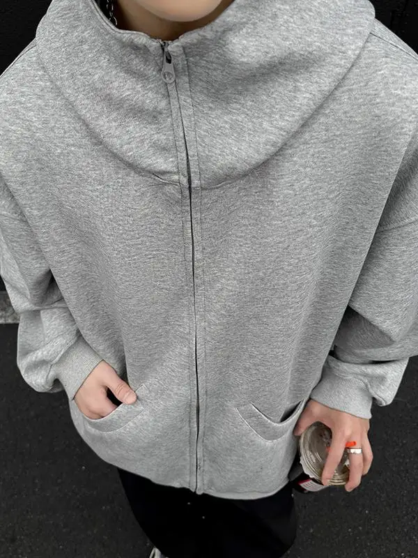 

Loose Fit Hooded Cardigan Men's Sweatirt High Collar Autumn Winter Faionable Boxy Outerwear Casual Wear Resistant Crease