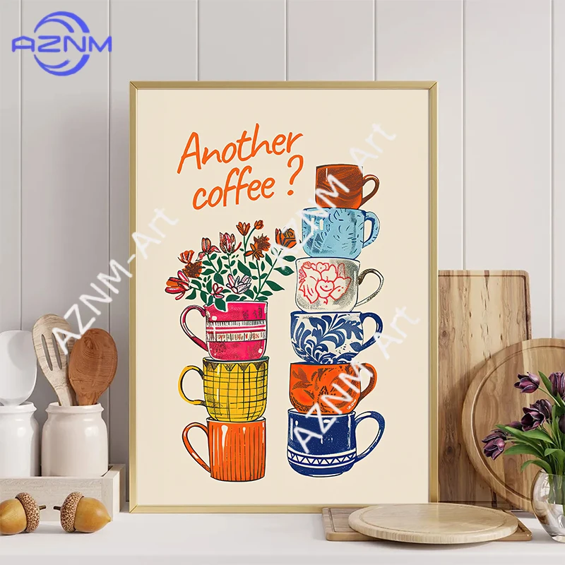 Funny Coffee Cups Floral Wall Art Prints Poster Modern Trendy Another Coffee Canvas Painting for Home Kitchen Decor Cuadros