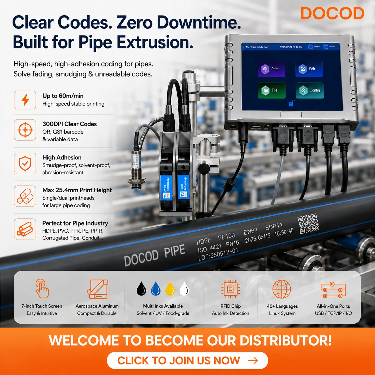 Affordable Docod OEM/ODM T260E Online Tij Industrial Inkjet Printer Barcode QR Code Expiry Date Printing Machine for Food Egg