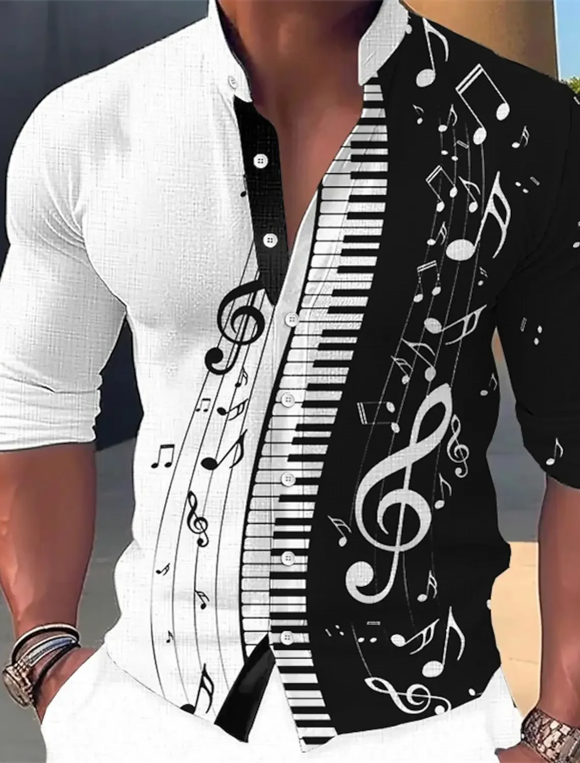 

Men's Shirt Graphic Print Music Notes Outdoor Street Long Sleeve Printed Clothing Fashion Streetwear Design Casual