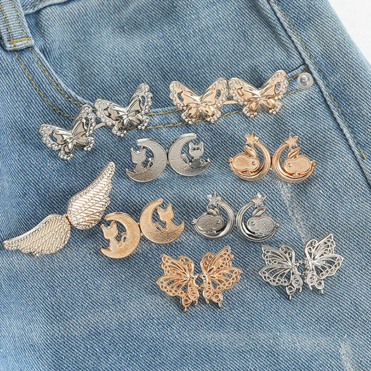 

Butterfly Design Waist Tightener Button Adjustable Clip for Jeans Skirts Pants Easy Install Provides Neat Fit Without Alteration