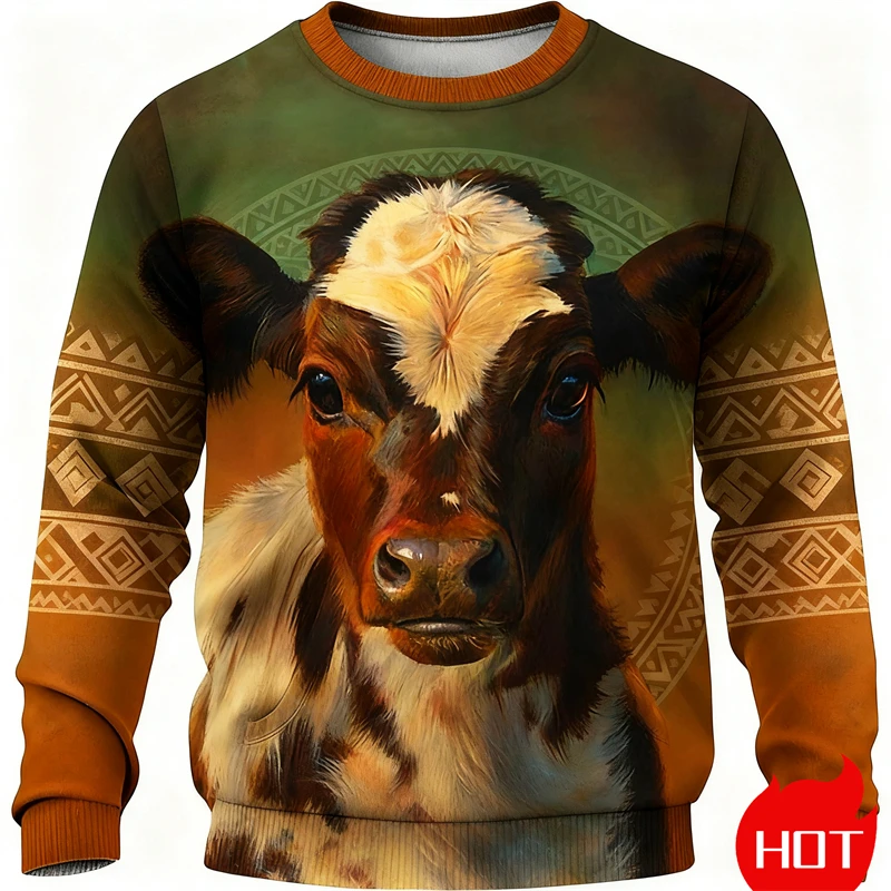

3D Printed Cow Animal Pattern Sweatshirt Casual Crewneck Long Sleeve Pullover Streetwear for Men And Women