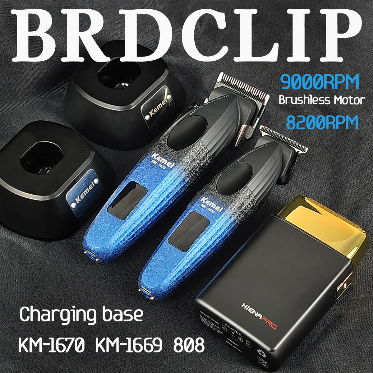 Professional 3PC KM1670 KM-1669 808 Hair Clipper 9000RPM 8200RPM Brushless Machine Electric Hair Trimmer Shaver Charging Base