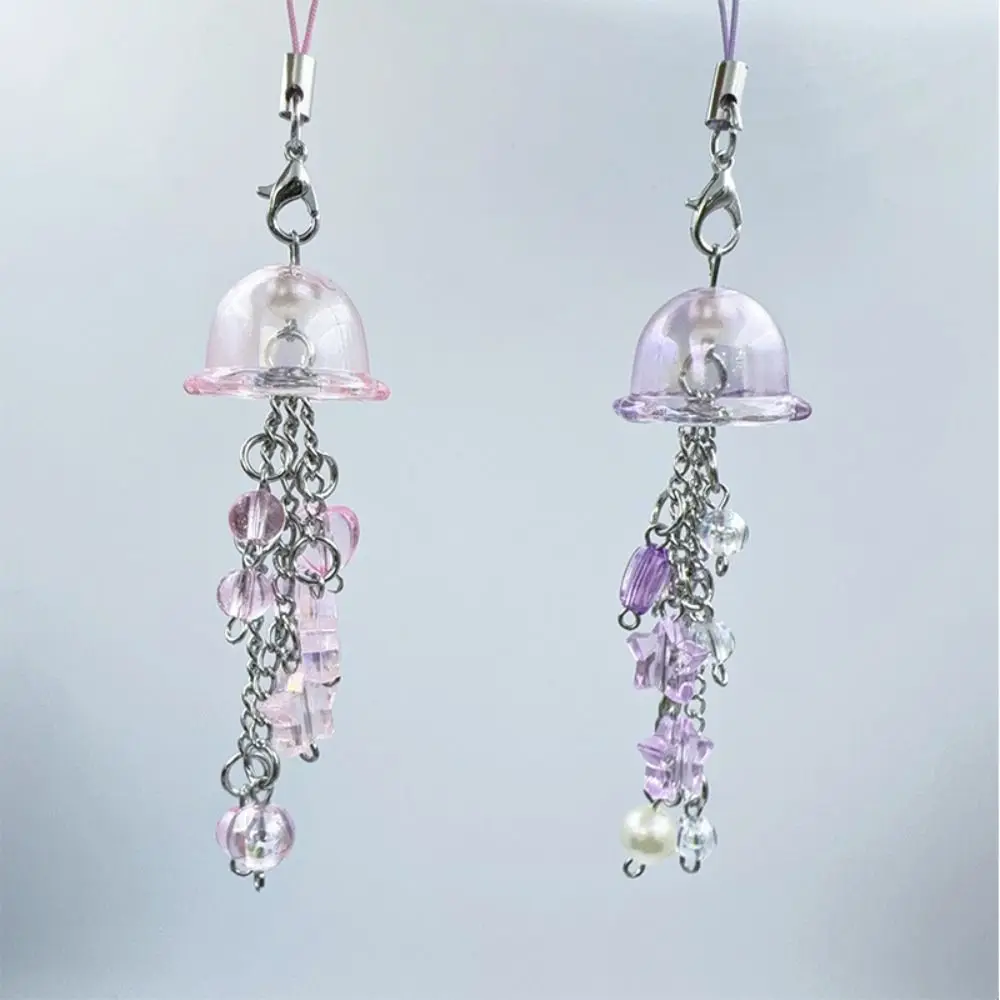 Purple Pink Beaded Phone Charm Jellyfish with Star with Star Cottage Core Y2K Beaded Cottage Core Key Chain