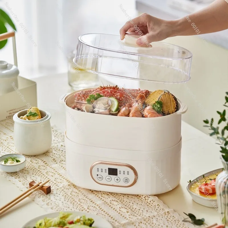 Electric stewing pot with water-bath stewing and steaming function,suitable for 1 person,mini size,with upper steaming and lower