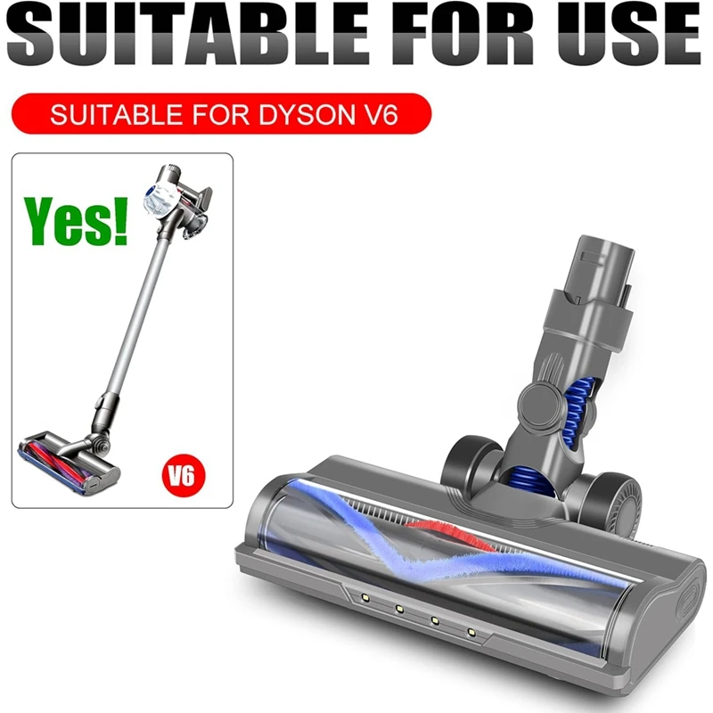 Electric Motor Brush Turbo For Dyson V6 DC62 DC61 DC58 DC59 Brush Roll With Mixed Bristles And Automatic LED Light Easy To Use