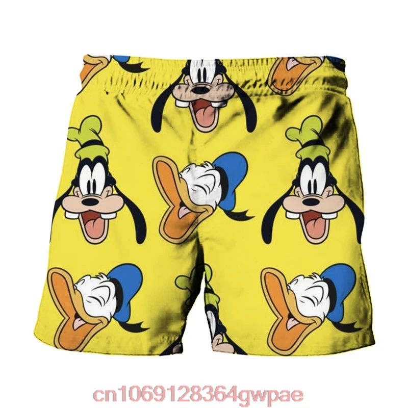 Shorts de praia com estampa anime da Disney para homens, Harajuku, Mickey e Stitch, Minnie, moda casual, novo verão