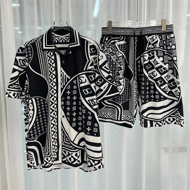 

Luxury Fashion Letter Printed Men Shirt Sets 2 Piece Suit Shorts Casual Oufits Summer Short Sleeve Shirts шорты с футболкой муж
