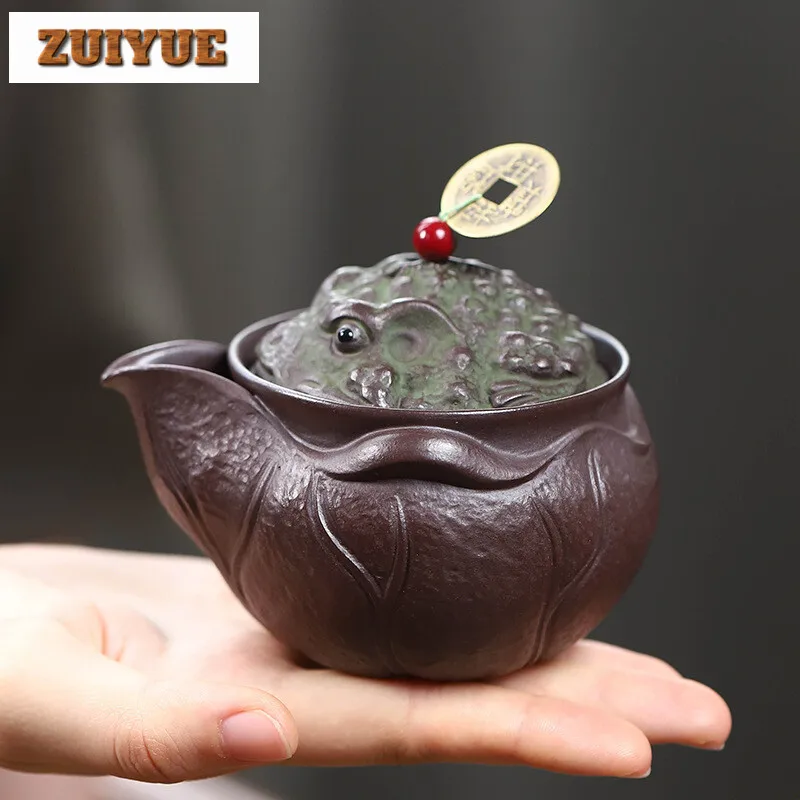 160ml Handmade Yixing Purple Clay Pot Small Capacity Golden Toad Hand Grab Teapot for Infusion Raw Ore Zisha Tea Maker Kettle - Image 3