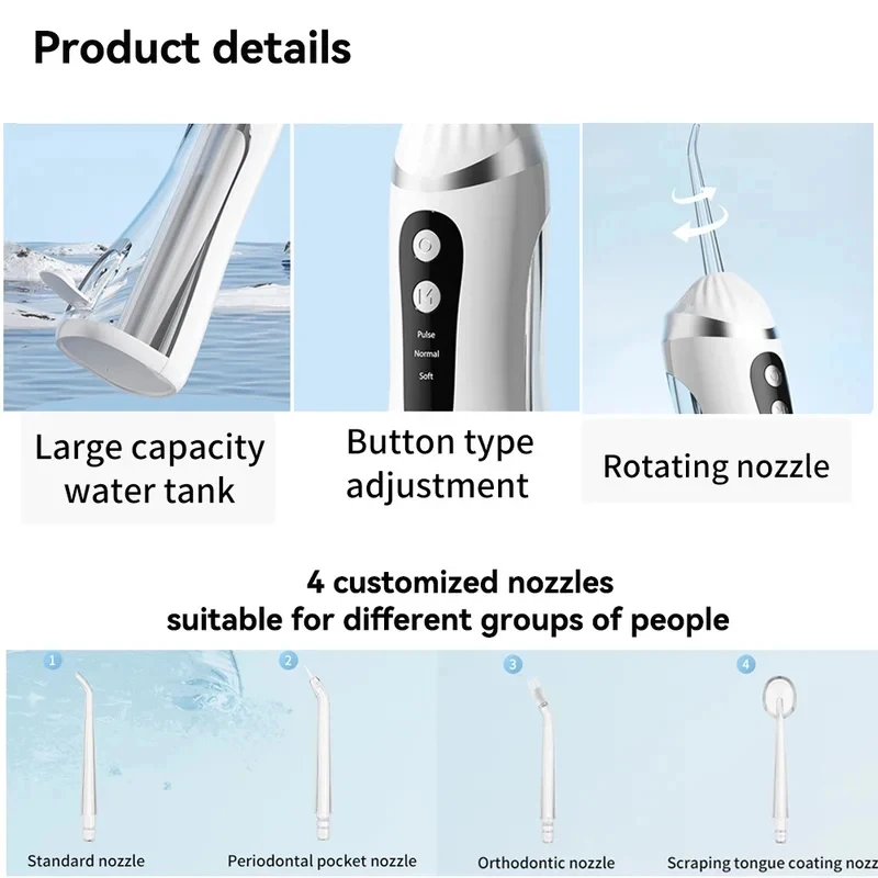 Portable Rechargeable Oral Irrigator IP65 Waterproof 3 Cleaning Modes Dental Jet Floss Teeth Whitening 200ML Water Flosser view 2