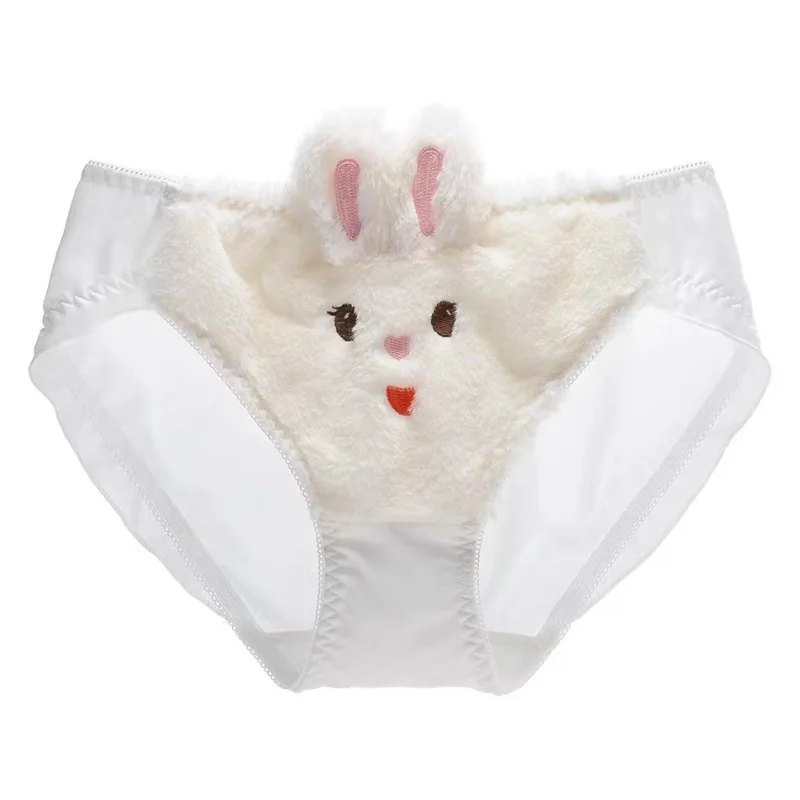 Women Milk Silk Cute Lovely Sweety Furry Rabbit Underwear Ruffles Elasticity Breathable Princess Style Panties Sexy Lacing